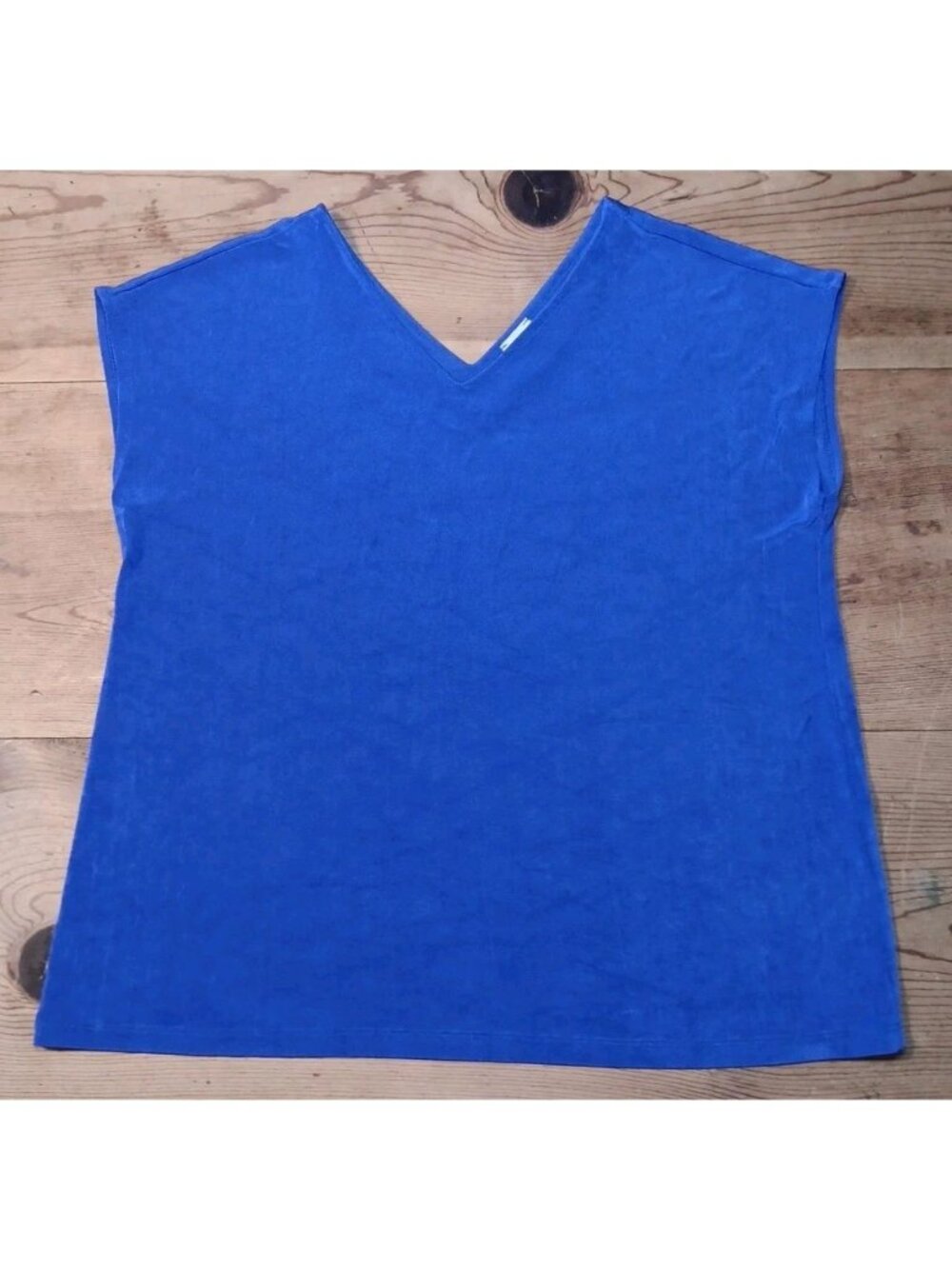 Travelers By Chicos 3 Women 18 Top Blue Liquid Knit Short Sleeve Stretch V Neck